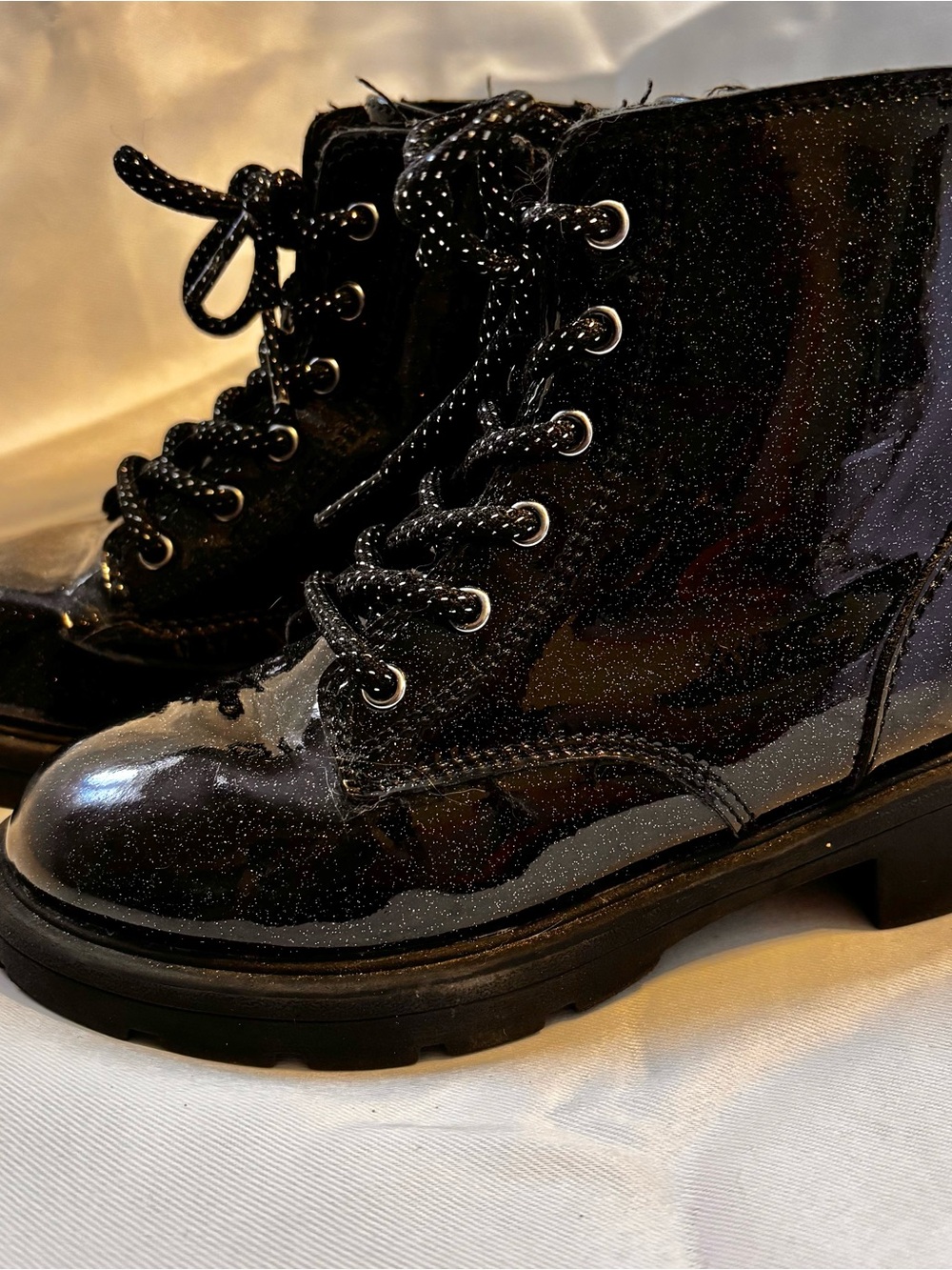 Girls Old Navy Black Leather Combat Boots Size 13